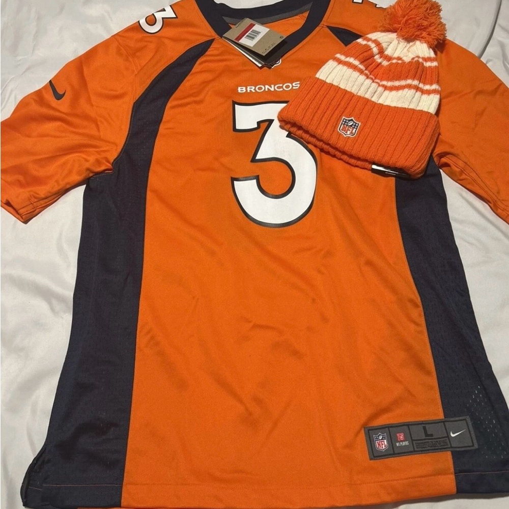🔥Orange Nike Denver Broncos Russell Wilson Jersey & Beanie Combo Size L🔥🏈